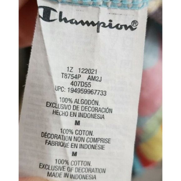 Champion Abstract Blue Camouflage AOP Logo Crewneck Short Sleeve T Shirt Size M - Picture 8 of 10